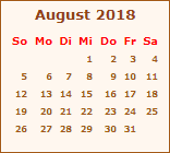 Kalender August 2018