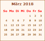 Kalender Mrz 2018