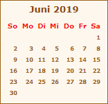 Kalender Juni 2019