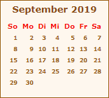Kalender September 2019
