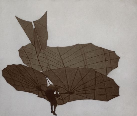 Otto Lilienthal fliegt mit einer Erfindung durch die Lfte.