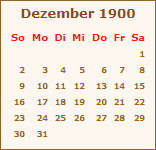 Kalender Dezember 1900
