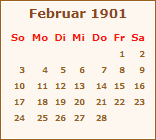 Kalender Februar 1901