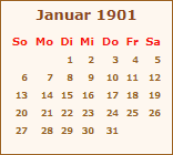 Kalender Januar 1901