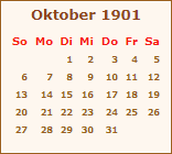 Kalender Oktober 1901