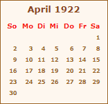 Kalender April 1922