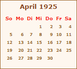 Kalender April 1925