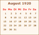 Kalender August 1920