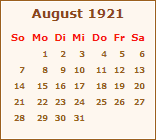 Kalender August 1921