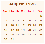 Kalender August 1925
