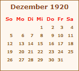 Kalender Dezember 1920