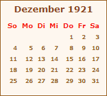 Kalender Dezember 1921