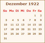 Kalender Dezember 1922
