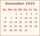 Kalender Dezember 1925