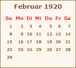 Kalender Februar 1920