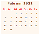 Kalender Februar 1921