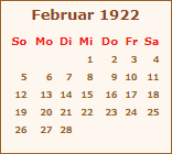Kalender Februar 1922