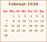 Kalender Februar 1926
