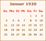 Kalender Januar 1920