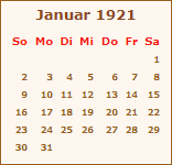 Kalender Januar 1921