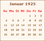 Kalender Januar 1925