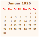 Kalender Januar 1926