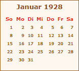 Kalender Januar 1928