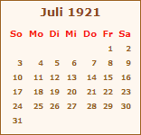 Kalender Juli 1921