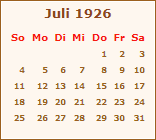 Kalender Juli 1926