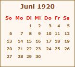 Kalender Juni 1920