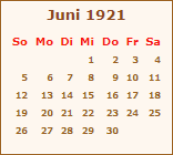 Kalender Juni 1921