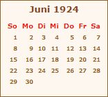 Kalender Juni 1924