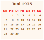 Kalender Juni 1925