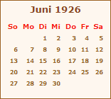 Kalender Juni 1926