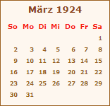 Kalender März 1924