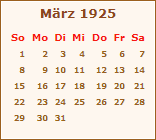 Kalender März 1925