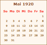 Kalender Mai 1920