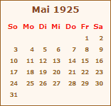 Kalender Mai 1925