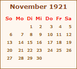 Kalender November 1921