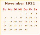 Kalender November 1922