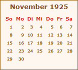 Kalender November 1925