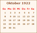Kalender Oktober 1922