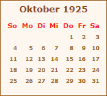 Kalender Oktober 1925