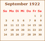 Kalender September 1922