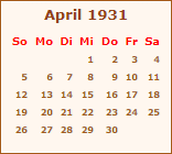 Kalender April 1931