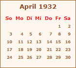 Kalender April 1932