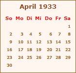 Kalender April 1933