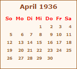 Kalender April 1936