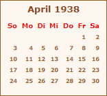 Kalender April 1938