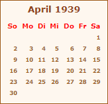 Kalender April 1939